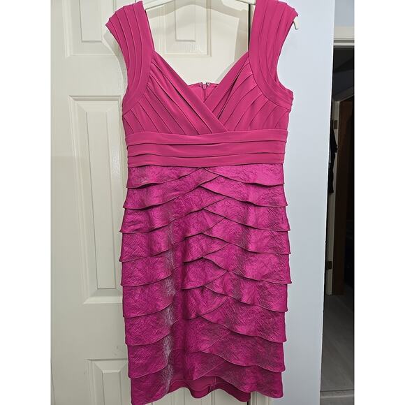 Adrianna Papell Size 12 Shutter Pleated Tiered Pink Cocktail Evening Party Dress - Picture 1 of 9